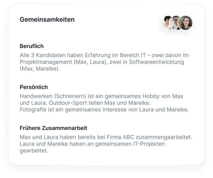 Gemeinsame Erfahrungen auf einen Blick